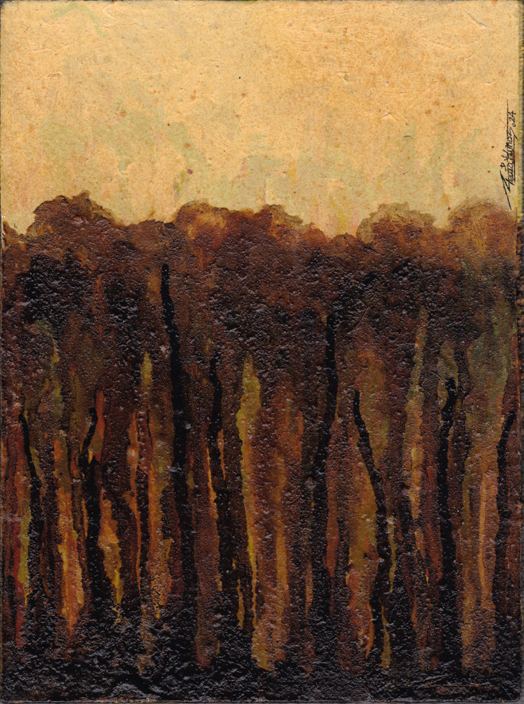 The Dance of the Brilliance - Mixed media on wood - 17x23 cm. ©2024 Txema Muñoz